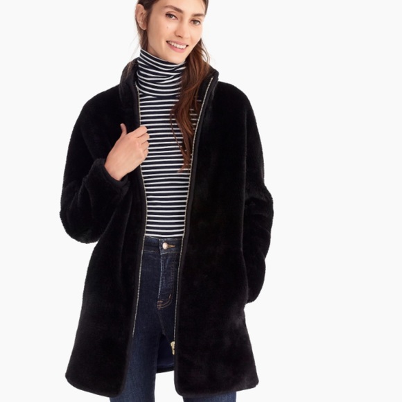 J. Crew Jackets & Blazers - J Crew Teddy Zip Coat Black Faux Fur NEW